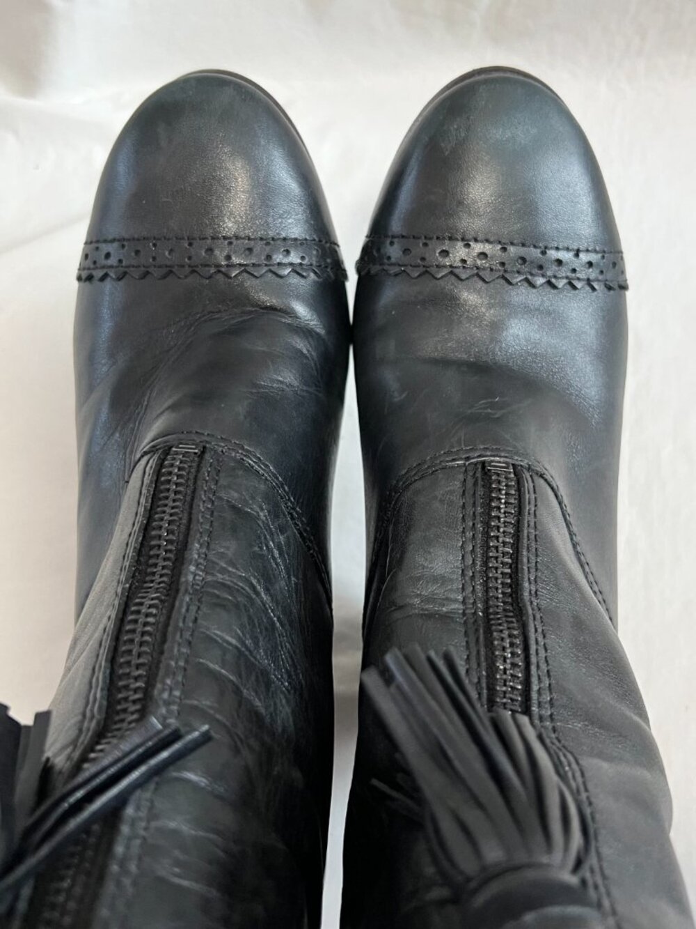Tory Burch boots Huxley black leather womens 8.5 tassel zip up block high heel - Picture 5 of 16